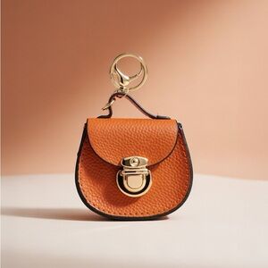 Orange Mini Leather Keychain Bag